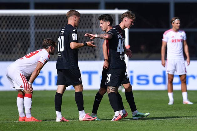Soccer friendly match: FC Viktoria Köln vs. 1. FC Köln on October 3, 2026, at Sportpark Höhenberg in Cologne. Celebrations after Niklas Castelle s goal to make it 2–1 for Cologne. xRx