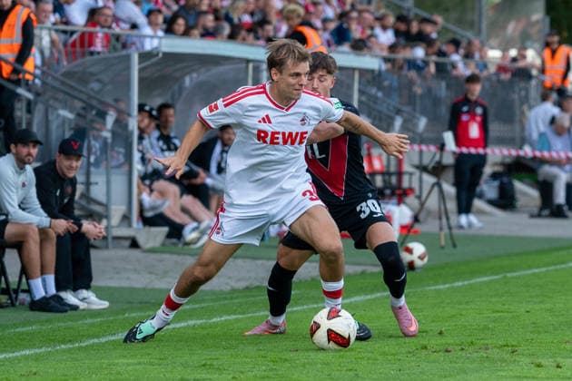Tackle between Borna Sosa (1. FC Köln, 03) and Alexander Prokopenko (Viktoria Köln, 30) – FC Viktoria Köln vs. FC Hansa Rostock, Soccer, 3. Liga, Matchday 5, 2026–2027 Season, September 11, 2026 DFL DFB regulations prohibit any use of photographs as image sequences and or quasi-video FC Viktoria Cologne vs. FC Hansa Rostock, soccer, 3rd Division, Matchday 5, 2026–2027 season, September 11, 2026, Cologne Copyright: xEibner-Pressefoto ThomasxHaeslerx EP_THR