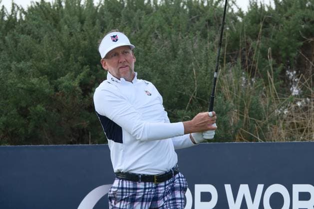 UK: The Alfred Dunhill Links Championship at Kingsbarns, St Andrews, Scotland on 03 October 2026: Pictured: Ian Poulter (ENG) on the 1st tee at Kingsbarns during the third round of the Alfred Dunhill Links Championship 2026 St Andrews Kingsbarns Scotland Scotland Copyright: xAlexxToddx