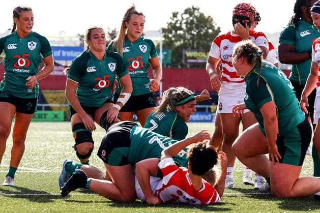 Women s International Test Match, Virgin Media Park, Cork 3 10 2026 Ireland vs Japan Ireland s Erin King celebrates after Brittany Hogan scores her side s second try Erin King celebrates after Brittany Hogan scores her side s second try 3 10 2026 Copyright: xx BB2_0023