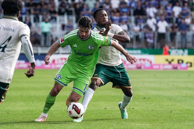 Soccer Austria Friendly Match 2025 2026 03 10 2026 SC Austria Lustenau vs. FC Schalke 04 SUN MINIMEAL Arena Lustenau, Austria Adrian Gantenbein Schalke 04, Lord Afrifa Austria Lustenau Copyright: xLUKAxKOLANOVICx