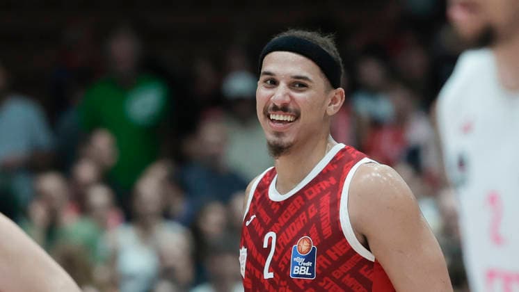 Pictured: Max Jones of the Würzburg Baskets, February 10, 2026, Fitness First Würzburg Baskets vs. Telekom Baskets Bonn, easyCredit BBL, Matchday 4, Germany, 97072, tectake Arena Würzburg, Copyright: HMBxMedia xJulienxBecker
