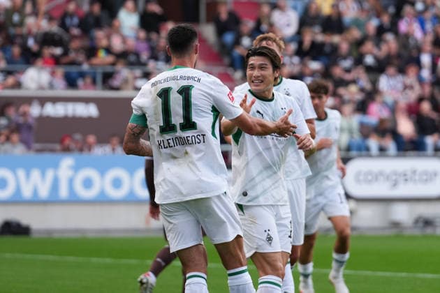 October 3, 2026, xydrx, Men s, Soccer, Friendly Match, FC St. Pauli vs. Borussia Mönchengladbach, 2026–2027 Season, Millerntor Stadium: Celebrations after Borussia Mönchengladbach’s 1–0 goal scored by Tim Kleindienst, Borussia Mönchengladbach, No. 11, alongside Daiki Hashioka, Borussia Mönchengladbach, No. 14. DFB regulations prohibit any use of photographs as image sequences and or quasi-video. Copyright: HMBxMedia YannisxDreimann