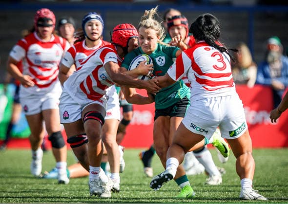 Women s International Test Match, Virgin Media Park, Cork 3 10 2026 Ireland vs Japan Ireland s Aoife Dalton comes up against Japan s Jennifer Nduka and Wako Kitano Aoife Dalton comes up against Jennifer Nduka and Wako Kitano 3 10 2026  Copyright: xDanxClohessyx DC91092 copy