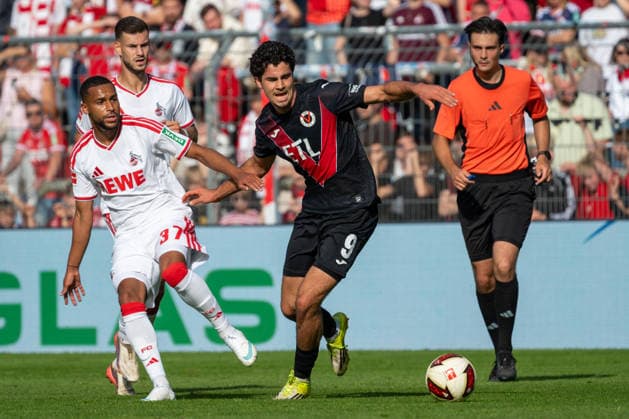 Tackle between Linton Maina (1 FC Köln, 37) and Jakob Sachse (Viktoria Köln, 09); FC Viktoria Köln vs. FC Hansa Rostock, Soccer, 3. Liga, Matchday 5, 2026–2027 Season, September 11, 2026 DFL DFB regulations prohibit any use of photographs as image sequences and or quasi-video FC Viktoria Cologne vs. FC Hansa Rostock, soccer, 3rd Division, Matchday 5, 2026–2027 season, September 11, 2026, Cologne Copyright: xEibner-Pressefoto ThomasxHaeslerx EP_THR