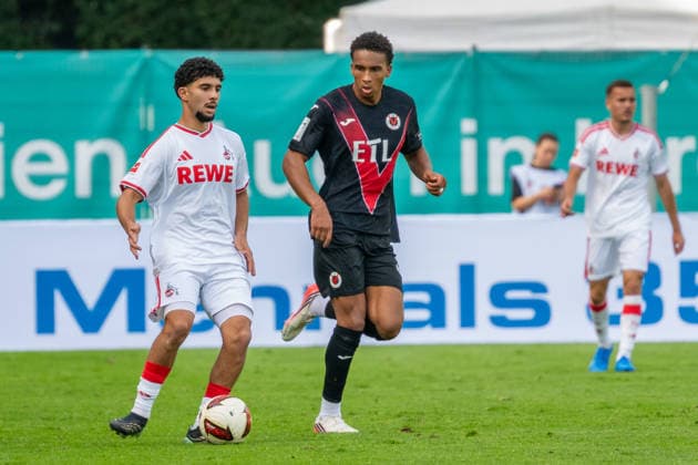 Tackle between Fayssal Harchaoui (1 FC Cologne, 34) and Noah Maboulou (Viktoria Cologne, 37) – FC Viktoria Cologne vs. FC Hansa Rostock, Soccer, 3. Liga, Matchday 5, 2026–2027 Season, September 11, 2026 DFL-DFB regulations prohibit any use of photographs as image sequences and or quasi-video. FC Viktoria Cologne vs. FC Hansa Rostock, soccer, 3. Liga, Matchday 5, 2026–2027 season, September 11, 2026, Cologne Copyright: xEibner-Pressefoto ThomasxHaeslerx EP_THR