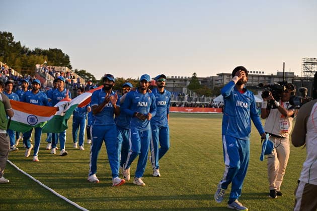 Asian Games 2026 Aichi-Nagoya, Japan Indian Men™s Cricket Team celebrating the victory over Pakistan in the Gold Medal Match held at Asian Games, Nagoya. Silver Pakistan and Srilanka Bronze. Aichi, Nagoya Japan Copyright: xSeshadrixSukumarx