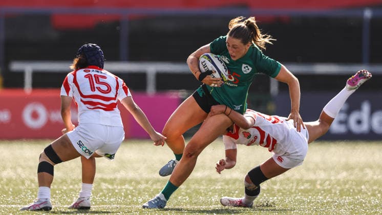 Women s International Test Match, Virgin Media Park, Cork 3 10 2026 Ireland vs Japan Ireland s Anna McGann comes up against Maiko Nishi and Sawa Harada of Japan Anna McGann comes up against Maiko Nishi and Sawa Harada 3 10 2026  Copyright: xx BB3_9970