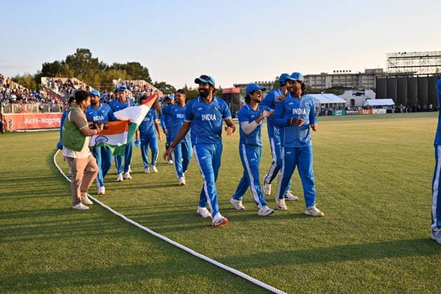 Asian Games 2026 Aichi-Nagoya, Japan Indian Men™s Cricket Team celebrating the victory over Pakistan in the Gold Medal Match held at Asian Games, Nagoya. Silver Pakistan and Srilanka Bronze. Aichi, Nagoya Japan Copyright: xSeshadrixSukumarx