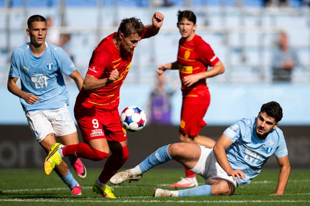 October 3, 2026: Bleon Kurtulus of Malmö FF and Ola Solbakken of FC Nordsjälland during the friendly match between Malmö FF and FC Nordsjälland on October 3, 2026 in Malmö. Photo by Avdo Bilkanovic, BILDBYRAN COP 115 AB0391. soccer, football, fotball, training match, friendly match, Malmö FF, FC Nordsjälland, bbeng Copyright: AVDOxBILKANOVIC BB261003AB101