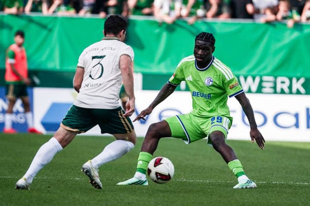 Soccer Austria Friendly Match 2025 2026 03 10 2026 SC Austria Lustenau vs. FC Schalke 04 SUN MINIMEAL Arena Lustenau, Austria Danilo Soares Austria Lustenau, Junior Dina Ebimbe Schalke 04 Copyright: xLUKAxKOLANOVICx