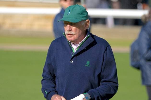 UK: The Alfred Dunhill Links Championship at The Old Course, St Andrews, Scotland on 03 October 2026: Pictured: Celtic majority shareholder Dermot Desmond on the 18th green at the Old Course, St Andrews during the third round of the Alfred Dunhill Links Championship 2026 St Andrews Kingsbarns Scotland Scotland Copyright: xAlexxToddx