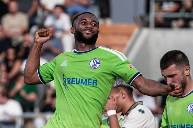 Soccer Austria Friendly Match 2025 2026 03 10 2026 SC Austria Lustenau vs. FC Schalke 04 SUN MINIMEAL Arena Lustenau, Austria Moussa Sylla of Schalke 04 celebrates his goal to make it 0–1 Copyright: xLUKAxKOLANOVICx