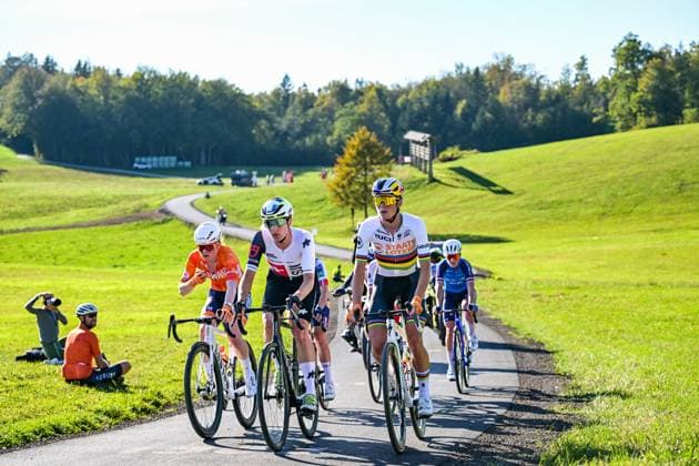Switzerland s Marlen Reusser and Netherlands Demi Vollering are pictured in action during the elite women Road Race race (130 km) at the cycling UEC Road European Championships, in Ljubljana, Slovenia Saturday 3 October 2026. The UEC Road European Championships are taking place from 02 to 07 October in Ljubljana, Slovenia. DAVIDxPINTENS  x188619757x