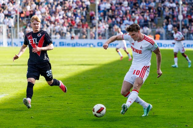 KOELN, GERMANY - OCTOBER 3, 2026: Marius Bülter (1. FC Köln, 30) and Felix Albers (FC Viktoria Köln, 39) during the friendly match between FC Viktoria Köln vs. 1. FC Köln at the Sportpark Hoehenberg on October 3, 2026 in Koeln, Germany. DFL REGULATIONS PROHIBIT ANY USE OF PHOTOGRAPHS AS IMAGE SEQUENCES AND OR QUASI-VIDEO. Nordrhein-Westfalen Germany Copyright: xLeahxKohringx