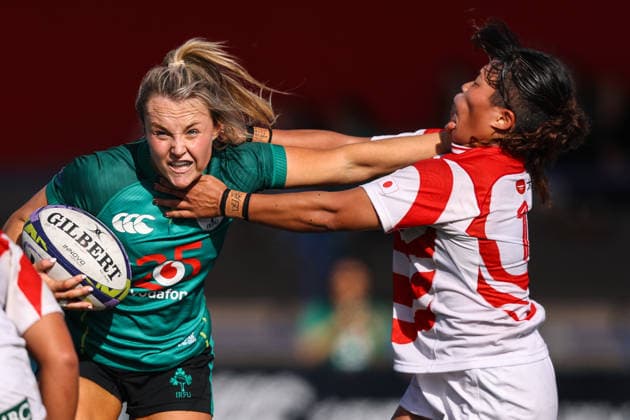 Women s International Test Match, Virgin Media Park, Cork 3 10 2026 Ireland vs Japan Ireland s Aoife Dalton fends as she is tackled by Nijiho Nagata of Japan Aoife Dalton fends as she is tackled by Nijiho Nagata 3 10 2026  Copyright: xx BB3_2140