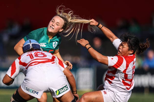 Women s International Test Match, Virgin Media Park, Cork 3 10 2026 Ireland vs Japan Ireland s Aoife Dalton has her hair pulled as she is tackled by Nijiho Nagata of Japan Aoife Dalton has her hair pulled as she is tackled by Nijiho Nagata 3 10 2026  Copyright: xx BB3_2145