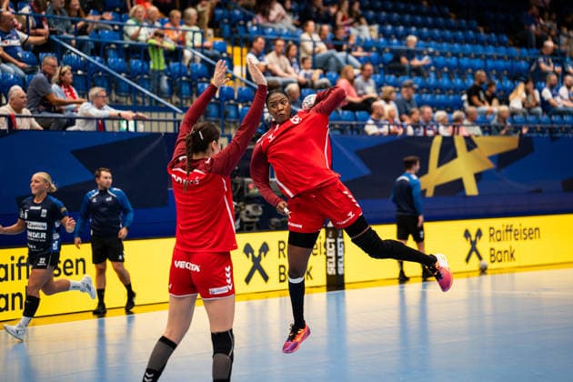 HSG Blomberg Lippe GER vs. HC Podravka CRO, Handball, EHF Champions League Women, Group Stage, October 3, 2026, 2026–2027 Season, Lemgo: Players from HC Podravka CRO warming up at the Lemgo Phoenix Contact Arena, Germany