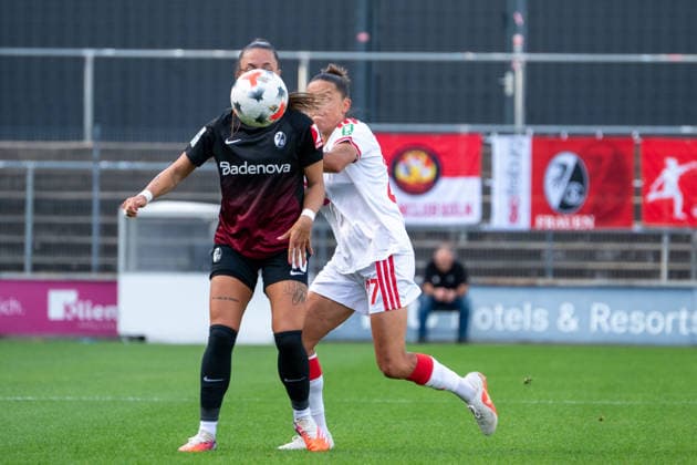 Germany Google Pixel Women s Bundesliga 2026–2027, Matchday 6, 1. FC Köln vs. SC Freiburg, Saturday, October 3, 2026, Franz Kremer Stadium, Cologne, Westphalia; Selina Vobian (SC Freiburg), 10th tackle, game scene, duel, tackle, tackling, dynamic, action, against Beke Sterner (1 FC Köln), 37th minute, Cologne, Franz Kremer Stadium, Cologne, Germany Copyright: xOrhanxHabashx