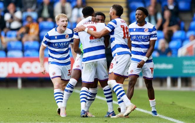 Udoka Godwin-Malife of Reading celebrates scoring a goal after making the score 1-1. Reading v Bradford City, EFL Sky Bet League One, Football, Select Car Leasing Stadium, Reading, UK - 03 Oct 2026Reading Select Car Leasing Stadium United Kingdom EDITORIAL USE ONLY No use with unauthorised audio, video, data, fixture lists, club league logos or live services. Online in-match use limited to 120 images, no video emulation. No use in betting, games or single club league player publications. Copyright: xJamesxMarsh Shutterstockx 17183697bh