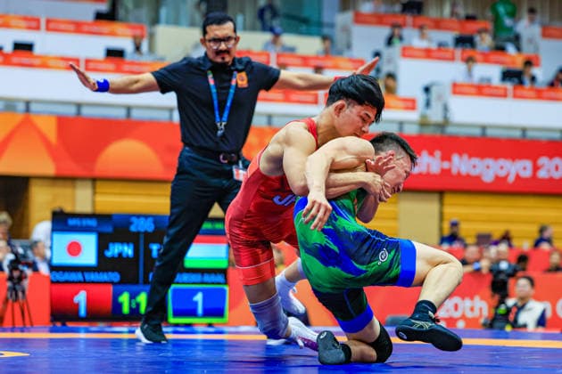Asian Games 57kg Freestyle: Aiaal Belolyubskii (TJK) def. Yamato Ogawa (JPN) Copyright: xAmirrezaxAliasgarix