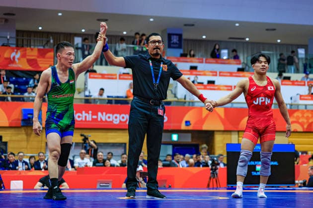 Asian Games 57kg Freestyle: Aiaal Belolyubskii (TJK) def. Yamato Ogawa (JPN) Copyright: xAmirrezaxAliasgarix