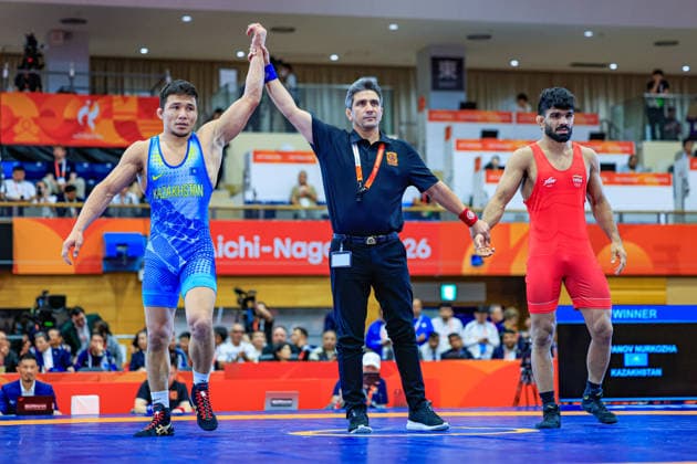 Asian Games, 74 kg Freestyle: Nurkozha Kaipanov (KAZ) def. Sagar Jaglan (IND) Copyright: xAmirrezaxAliasgarix