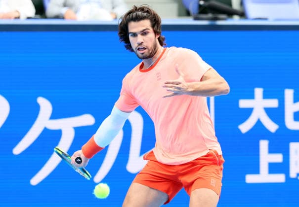 October 3, 2026, Tokyo, Japan - Carlos Alcaraz of Spain returns the ball against Matteo Arnaldi of Italy during the second round match of the Japan Open tennis championships at the Ariake Colosseum in Tokyo on Saturday, October 3, 2026. (photo by Yoshio Tsunoda AFLO) Noxthirdxpartyxsales  0868466226st YoshioxTsunodax