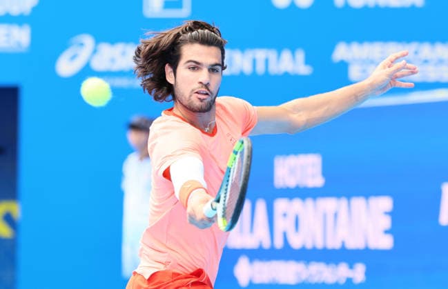 October 3, 2026, Tokyo, Japan - Carlos Alcaraz of Spain returns the ball against Matteo Arnaldi of Italy during the second round match of the Japan Open tennis championships at the Ariake Colosseum in Tokyo on Saturday, October 3, 2026. (photo by Yoshio Tsunoda AFLO) Noxthirdxpartyxsales  0868466228st YoshioxTsunodax