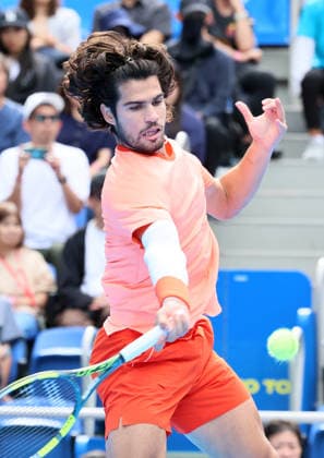 October 3, 2026, Tokyo, Japan - Carlos Alcaraz of Spain returns the ball against Matteo Arnaldi of Italy during the second round match of the Japan Open tennis championships at the Ariake Colosseum in Tokyo on Saturday, October 3, 2026. (photo by Yoshio Tsunoda AFLO) Noxthirdxpartyxsales 0868466230st YoshioxTsunodax