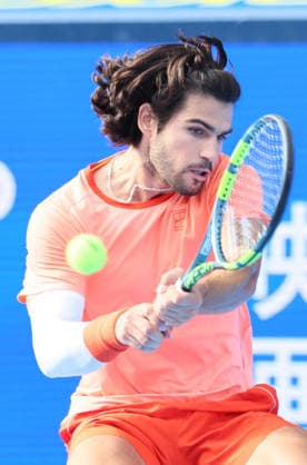 October 3, 2026, Tokyo, Japan - Carlos Alcaraz of Spain returns the ball against Matteo Arnaldi of Italy during the second round match of the Japan Open tennis championships at the Ariake Colosseum in Tokyo on Saturday, October 3, 2026. (photo by Yoshio Tsunoda AFLO) Noxthirdxpartyxsales 0868466238st YoshioxTsunodax