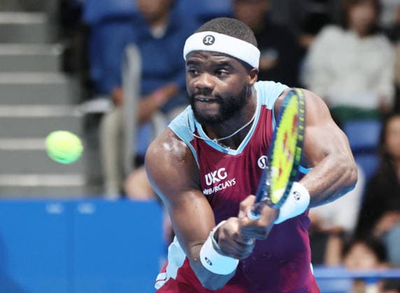 October 2, 2026, Tokyo, Japan - Frances Tiafoe of the United States returns the ball against Arthur Fils of France during the second round match of the Japan Open tennis championship at the Ariake Colosseum in Tokyo on Friday, October 2, 2026. Fils defeated Tiafoe 6-3, 7-5. (photo by Yoshio Tsunoda AFLO) Noxthirdxpartyxsales 0868474835st YoshioxTsunodax