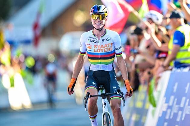 Netherlands Demi Vollering celebrates as she crosses the finish line to win the elite women Road Race race (130 km) at the cycling UEC Road European Championships, in Ljubljana, Slovenia Saturday 3 October 2026. The UEC Road European Championships are taking place from 02 to 07 October in Ljubljana, Slovenia. DAVIDxPINTENS x188624426x