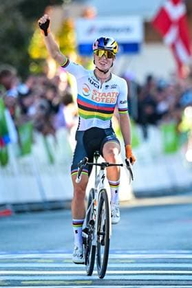 Netherlands Demi Vollering celebrates as she crosses the finish line to win the elite women Road Race race (130 km) at the cycling UEC Road European Championships, in Ljubljana, Slovenia Saturday 3 October 2026. The UEC Road European Championships are taking place from 02 to 07 October in Ljubljana, Slovenia. DAVIDxPINTENS x188624410x