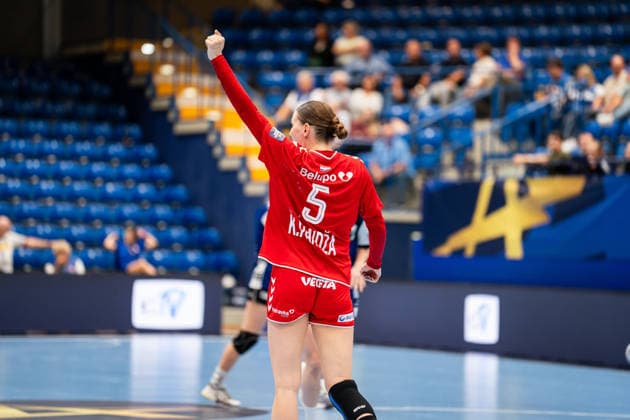 HSG Blomberg Lippe (GER) vs. HC Podravka (CRO), Handball, EHF Champions League Women, Group Stage, October 3, 2026, 2026–2027 Season, Lemgo’s Katarina Pandza of HC Podravka, 05, celebrates after scoring a goal at the Lemgo Phoenix Contact Arena in Germany