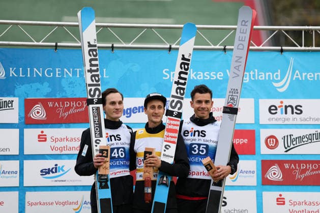 October 3, 2026, Ski Jumping, Men, FIS Continental Cup, 2026 Summer Season, Individual Competition: Today s Podium, from left: Domen Prevc (SLO), Clemens Aigner (AUT), Jakub Wolny (POL) – Klingenthal Vogtland Arena, Saxony, Germany