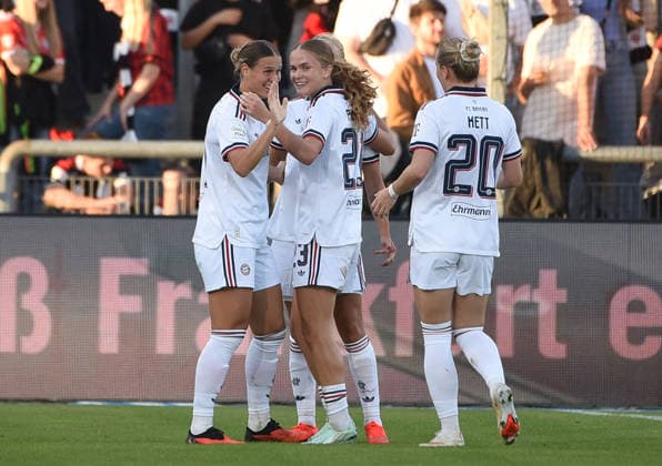 October 3, 2026, xhbx, Soccer, Google Pixel, Women s Bundesliga, Eintracht Frankfurt vs. FC Bayern Munich, Goal celebration, celebrating the goal, 0-1 by Klara Bühl, FC Bayern Munich Women, Frankfurt am Main