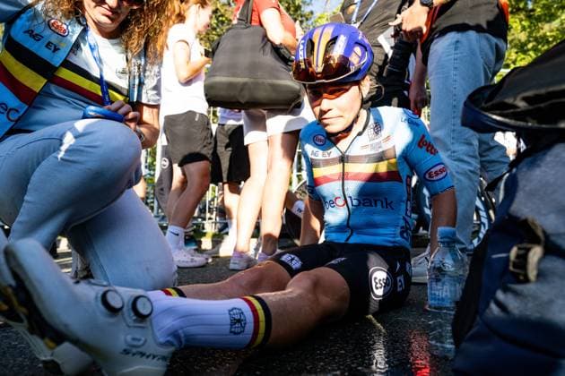 Belgium s Audrey De Keersmaeker is pictured after the elite women Road Race race (130 km) at the cycling UEC Road European Championships, in Ljubljana, Slovenia Saturday 3 October 2026. The UEC Road European Championships are taking place from 02 to 07 October in Ljubljana, Slovenia. DAVIDxPINTENS  x188626866x