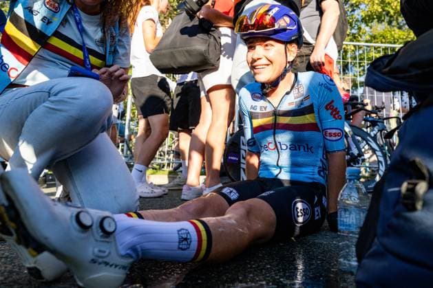 Belgium s Audrey De Keersmaeker is pictured after the elite women Road Race race (130 km) at the cycling UEC Road European Championships, in Ljubljana, Slovenia Saturday 3 October 2026. The UEC Road European Championships are taking place from 02 to 07 October in Ljubljana, Slovenia. DAVIDxPINTENS  x188626873x