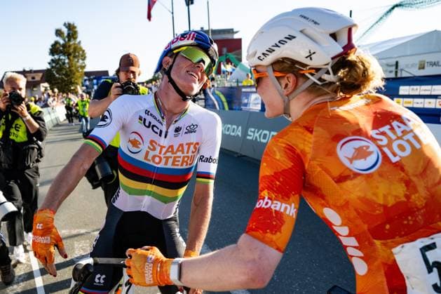 Netherlands Demi Vollering and Netherlands Puck Pieterse celebrates after the elite women Road Race race (130 km) at the cycling UEC Road European Championships, in Ljubljana, Slovenia Saturday 3 October 2026. The UEC Road European Championships are taking place from 02 to 07 October in Ljubljana, Slovenia. DAVIDxPINTENS x188626864x