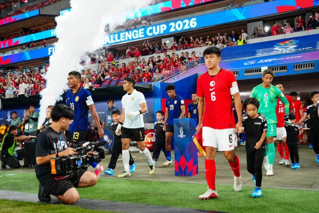 HONG KONG-SPORTS ASEAN-CUP Players of Hong Kong, China and Cambodia enter the pitch ahead of the FIFA ASEAN Challenge Cup final at Kai Tak Stadium in Hong Kong on October 3, 2026. (Photo by Zulu Lo TMHK via Nexpher Images) Hong Kong