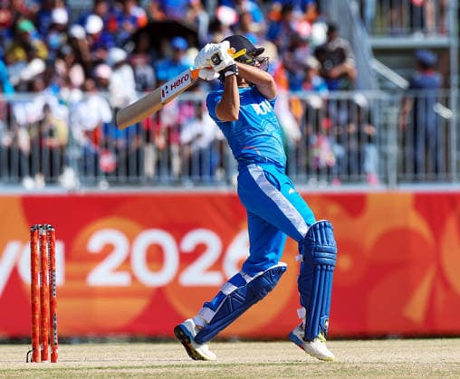 IND vs PAK, Asian Games 2026 Men s Cricket Final Aichi Japan , Oct 03 (ANI): Abhishek Sharma plays a shot against Pakistan in the Asian Games final at the Korogi Sports Park in Nisshin, Aichi, on Saturday. Aichi Japan Copyright: xANIx ANI_20261003236
