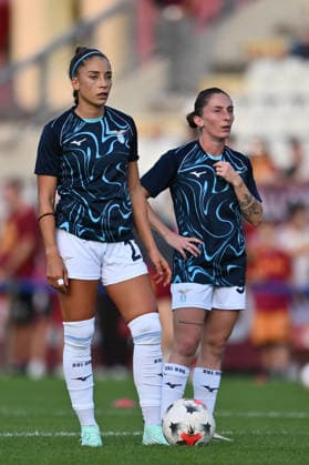 SOCCER - Women s Serie A - AS Roma vs. SS Lazio Women Photo by IPA ABACAPRESS.COM89263554 - Eleonora Goldoni of S.S. Lazio Women and Noemi Visentin of S.S. Lazio Women warm up before the Serie A Women Athora match, Match Day 2, between A.S. Roma and S.S. Lazio Women, at the Tre Fontane Stadium on October 3, 2026, in Rome, Italy. Rome Italy Copyright: xIPAxSport ABACAx