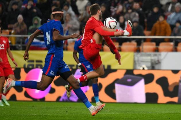 Russia Soccer Friendly Russia - Namibia 9256892 03.10.2026 Russia s Lechi Sadulayev struggles for a ball during the friendly soccer match between Russia and Namibia at Yekaterinburg Arena in Yekaterinburg, Russia. Grigory Sysoev Sputnik Yekaterinburg Sverdlovsk Oblast Region Russia  Copyright: xGrigoryxSysoevx