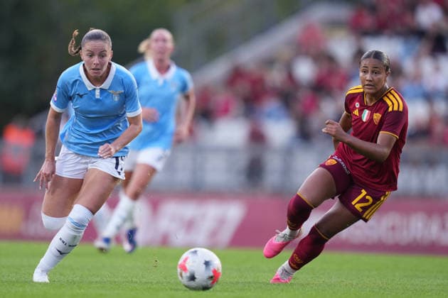 Lazio™s Margaux Le Mouel Roma™s Ella Ottey during the Serie A Women soccer match between Roma and Lazio at the Rome s Tre Fontane stadium, Italy - Saturday October 3, 2026 - Soccer ( Photo by Alfredo Falcone LaPresse )  Copyright: xAlfredoxFalcone LaPressex