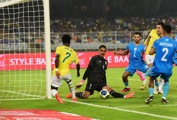 International Friendly, Länderspiel, Nationalmannschaft football match between India and Brazil Kolkata, Oct 03 (ANI): Players in action during the international friendly football match between India and Brazil at Salt Lake Stadium, in Kolkata on Saturday. Kolkata West Bengal India Copyright: xANIx ANI_20261003372
