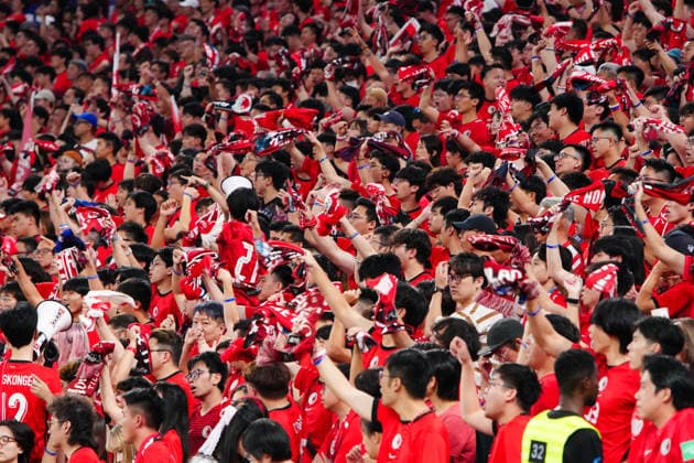HONG KONG-SPORTS ASEAN-CUP Hong Kong, China supporters cheer for their team during the FIFA ASEAN Challenge Cup final against Cambodia at Kai Tak Stadium in Hong Kong on October 3, 2026. (Photo by Kevin Li TMHK via Nexpher Images) Hong Kong