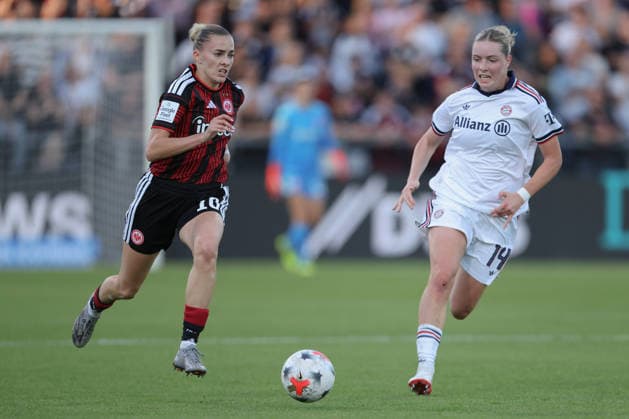 Eintracht Frankfurt vs. FC Bayern Munich, Google Pixel Women s Bundesliga: Laura Freigang (Eintracht Frankfurt) vs. Alara Sehitler (FC Bayern Munich), 14th match of the Google Pixel Women’s Bundesliga between Eintracht Frankfurt and FC Bayern Munich on October 3, 2026, at the Stadion am Brentanobad in Frankfurt am Main, Frankfurt am Main, Hesse, Germany; Stadion am Brentanobad