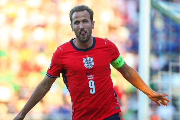 Rijeka, Croatia, 3rd October 2026. UEFA Nations League. Matchday 3, Group A3. Croatia v England at Rujevica, Rijeka. Harry KANE (9) celebrating goal. Croatia v England, UEFA Nations League.