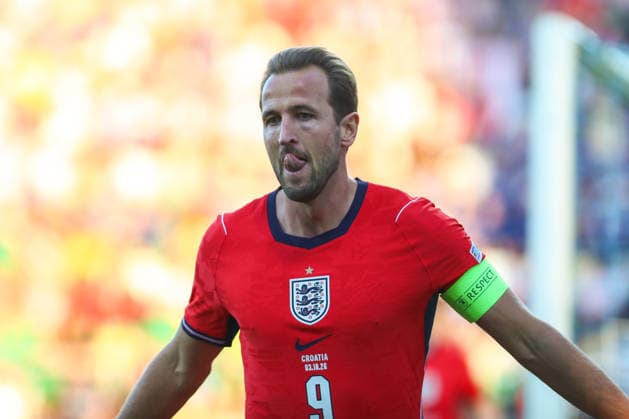 Rijeka, Croatia, 3rd October 2026. UEFA Nations League. Matchday 3, Group A3. Croatia v England at Rujevica, Rijeka. Harry KANE (9) celebrating goal. Croatia v England, UEFA Nations League. 